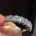 Square Clear Stone Half-Eternity Band Ring In Polished Silver Tone view 5