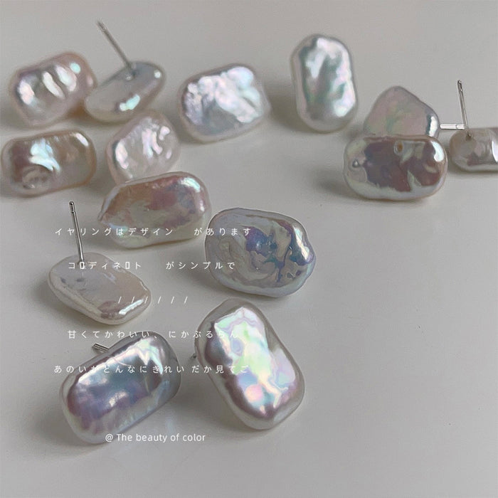 Irregular Lavender Rectangle Pearl Like Stud Earrings