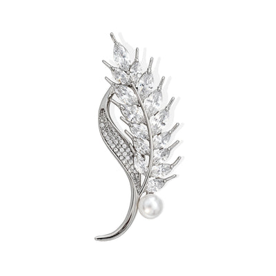 Front view of the silver wheat metal brooch