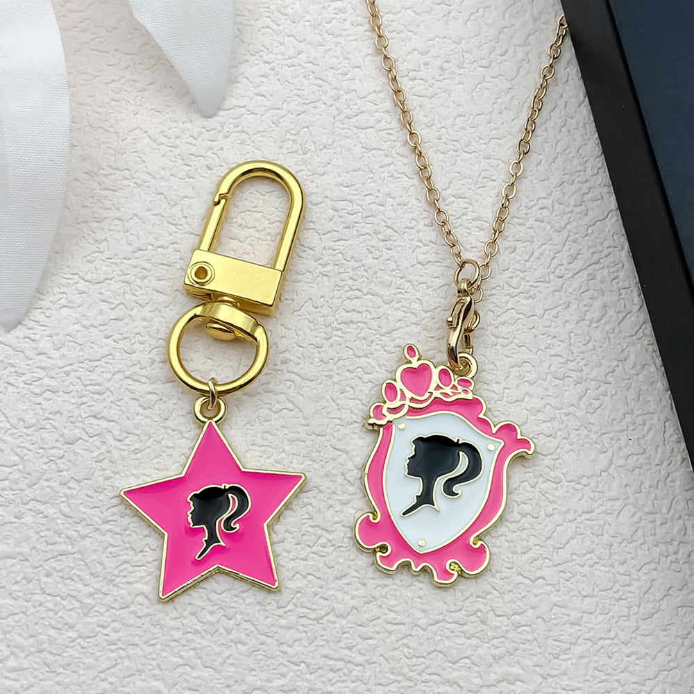 Pink Enamel Zinc Alloy Barbie Theme Charm Pendant for DIY Keychain Earrings Bracelet
