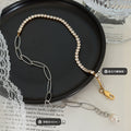 Two-Tone Zircon Tennis Paperclip Pearl Drop Necklace view 2
