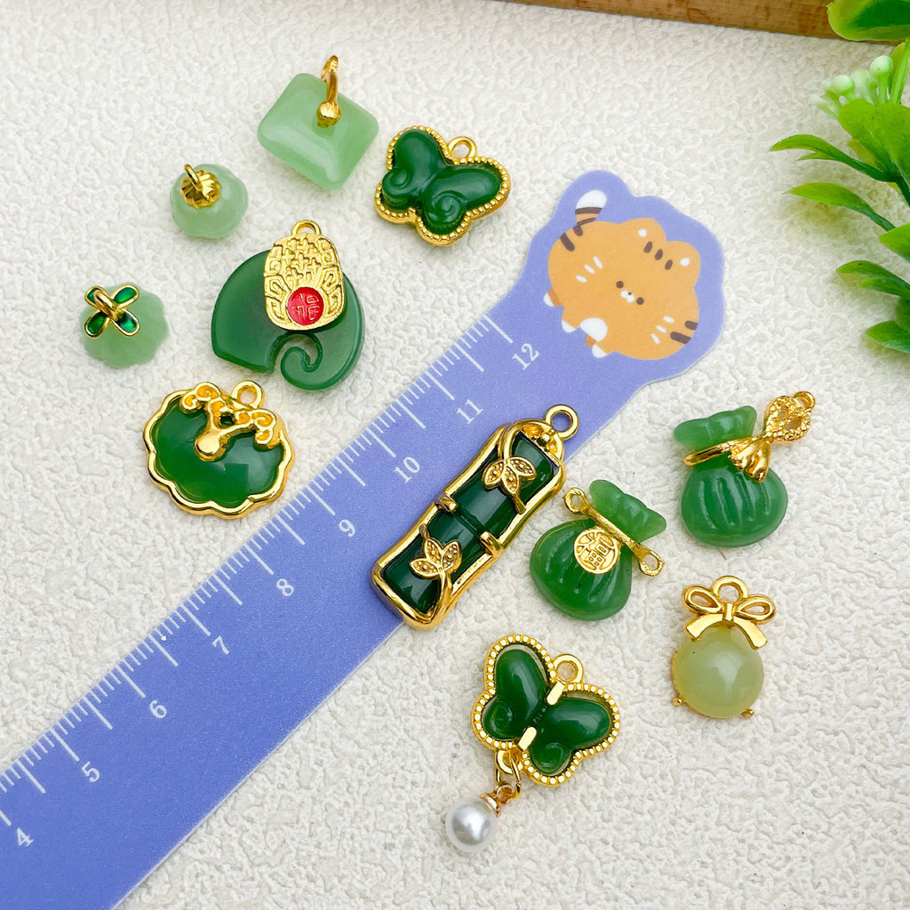 Glass Jade Look Peace Buckle Bead Charm Pendant for DIY Bracelet Necklace Jewelry Making