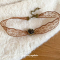 Brown Lace Heart Choker with Antique Gold Tone Setting view 2