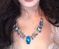Blue Faceted Statement Necklace With Silver Tone Settings view 6