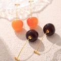 Glossy Resin Cherry Drop Earrings Gold Stainless Steel Stem view 4