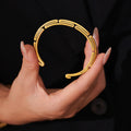 Gold Open Cuff Bangle Geometric Segmented Hollow Line Design view 4