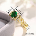Gold Tone Green Oval Crystal Floral Ring Polished Metal Jewelry view 4