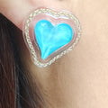 Gold Tone Chunky Faceted Heart and Square Stud Earrings view 5