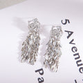 Rose Flower Leaf Fringe Long Statement Stud Earrings view 7