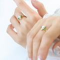 Gold Steel Pearl Green Square Rhinestone Thin Rings view 4