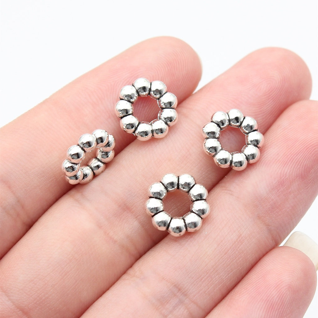 11x11x3.2mm 1.05g Antique Silver Zinc Alloy Round Large Hole Spacer Beads for DIY Bracelet Jewelry Making