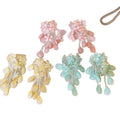 Pastel Floral Cluster Long Drop Earrings Statement Jewelry view 5