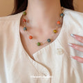 Multicolor Ceramic-Look Bead Wavy Gold Wire Choker Necklace view 3