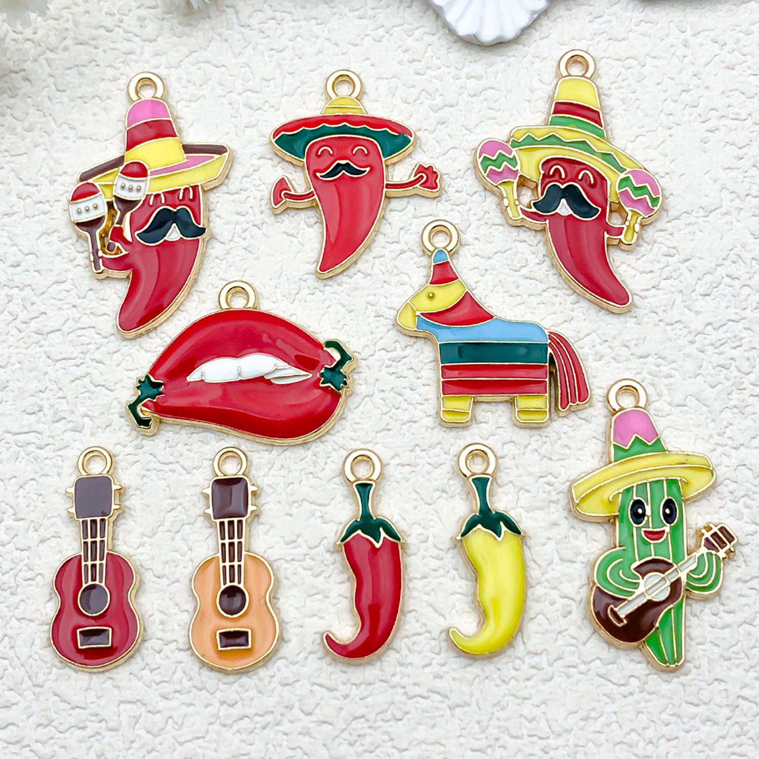 Enamel Zinc Alloy Chili Pepper Cactus Mexican Theme Charm Pendant for DIY Jewelry
