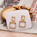 Double Rectangle Clear Look Statement Drop Earrings view 3