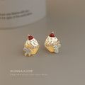 Gold Tone White Icing Red Fruit And Blue Bow Cupcake Stud Earrings view 4