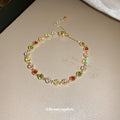 Gold Tone Bracelet With Red Green Pink And Clear Round Crystals view 4