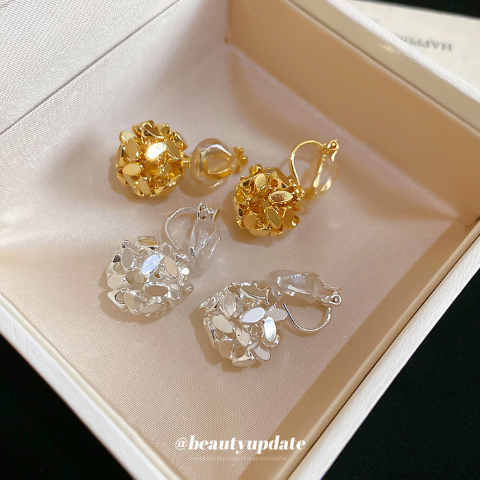 Rounded Floral Cluster Clip-On Earrings with Polished Metal Details