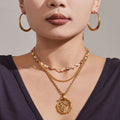 Bamboo Circle Pendant Necklace Bracelet Gold Steel Pearl view 2