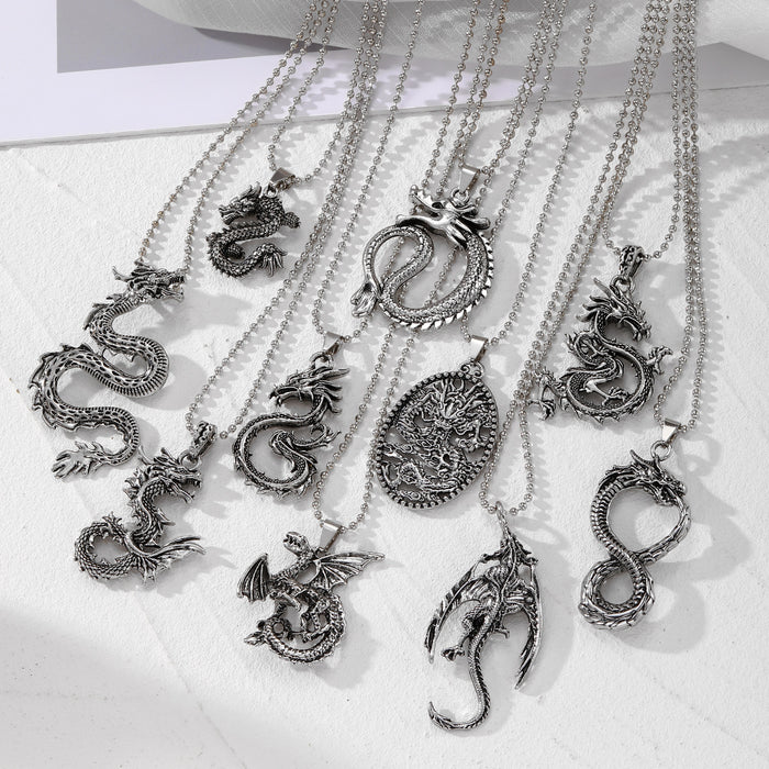 Silver Tone Dragon Pendant Necklaces on Ball Chains in Six Designs