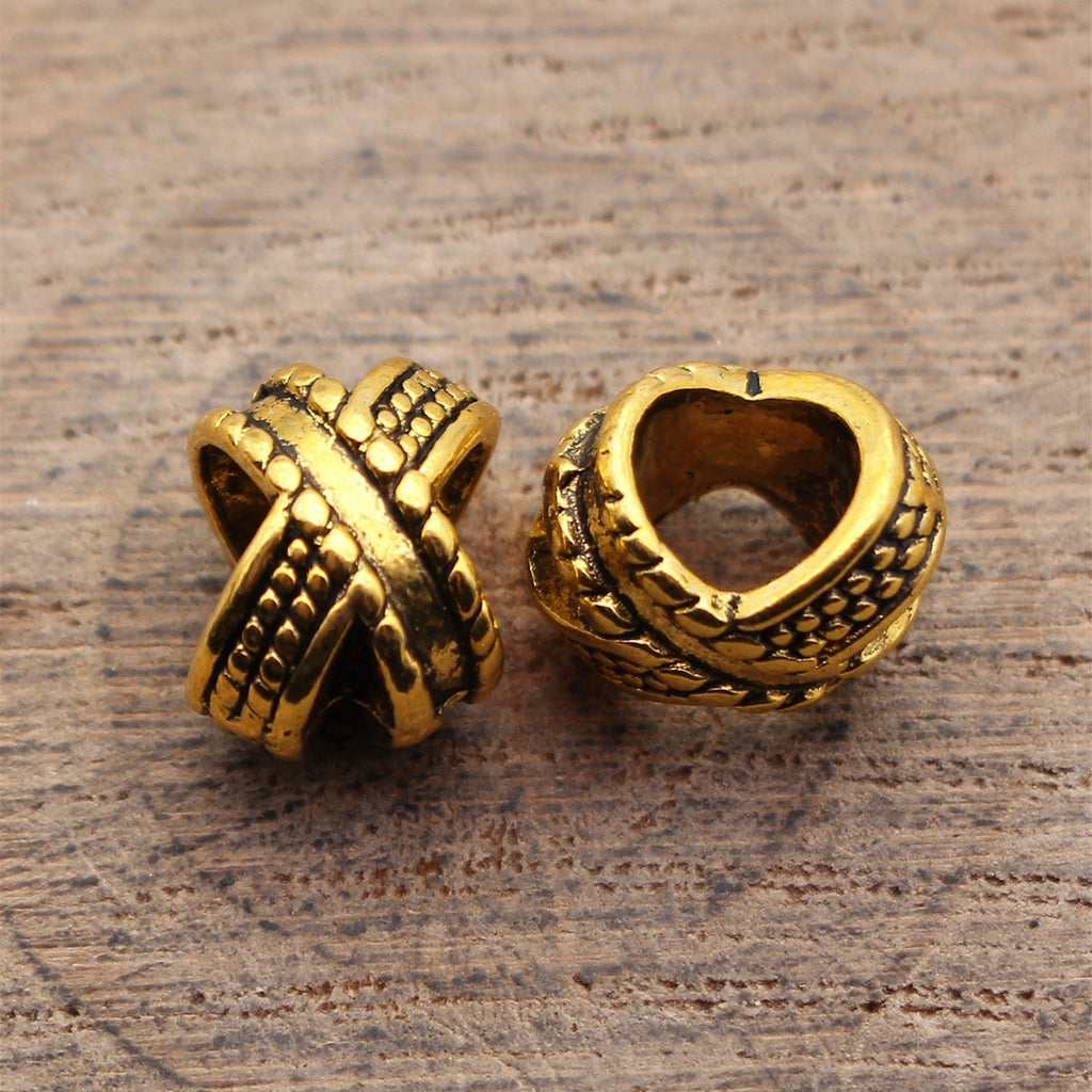 11x9x8.6mm 1.5g Multicolor Zinc Alloy X Shape Textured Large Hole Beads for Dreadlock Jewelry Making