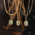 Gold Oval Abalone Shell Star Pendant Necklace Herringbone view 2