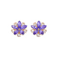 Purple Six Petal Clear Accent Flower Stud Earrings view 5