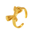 Gold Stainless Steel Open Bow Ring Textured Ribbon Style Band view 5