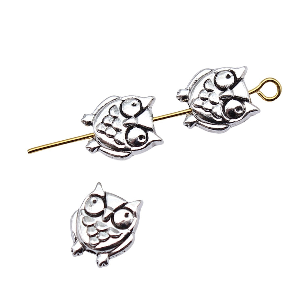 11x9mm 1g Antique Silver Zinc Alloy Double Sided Owl Loose Metal Cat Beads for DIY Jewelry Making