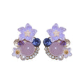 Purple Floral Crystal Cluster Statement Stud Earrings view 5