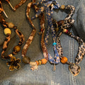 Floral Fabric Cord Necklace With Beads and Metal Pendants view 2