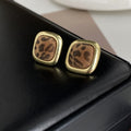Leopard Pattern Velvet Look Square Gold Stud Earrings view 3