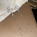 Flower Pearl Long Chain Ear Clips in Three Metallic Styles view 6
