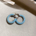 Blue Beaded Geometric Hoop Earrings in Round and Trapezoid Shapes view 6