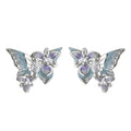 Silver-Tone Blue Purple Enamel Butterfly CZ Stud Earrings view 5