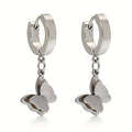 Silver Layered Butterfly Huggie Hoop Drop Earrings view 5