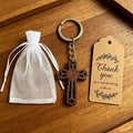 Dark Wood Open Cross Keychain With Split Ring and Chain view 6