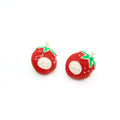 Red Strawberry Novelty Stud Earrings with White Face Detail view 2