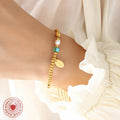 Gold Bead Bracelet Pearl Crystal Cube Good Luck Tag Charm view 3