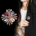 Burgundy Gray and Champagne Crystal Flower Metal Brooch Pin view 2