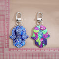 Silver Tone Printed Hamsa Acrylic Clip Keychains in Six Designs view 4