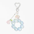 Blue Iridescent Bead Ring Keychain Silver Heart Clasp Flower view 4