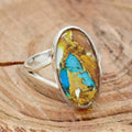 Silver-Tone Oval Marble Pattern Cabochon Split Shank Ring Sizes 6-10 view 1