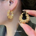 Pair of Metal Tone Gold Tone Crystal Wreath Hoop Earrings view 1
