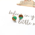 Gold Tone Round Wood and Resin Color Block Stud Earrings in Five Colors view 6