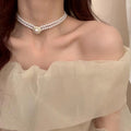 White Double Strand Pearl Rhinestone Halo Choker Single Style view 1