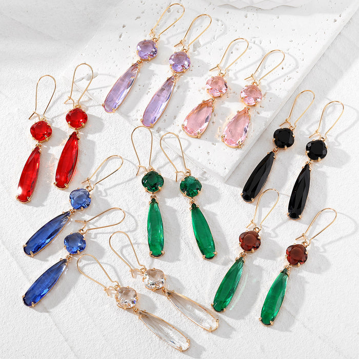 Round and Teardrop Double Glass Dangle Earrings Gold Hooks 8 Colors