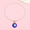 Faux Pearl Blue Evil Eye Pendant Necklace with Gold Tone Clasp view 6