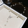 Butterfly and Pearl Drop Necklaces in Gold and Silver Tone view 7