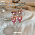 Pink Crystal Strawberry Drop Earrings with Polished Metal Details view 4